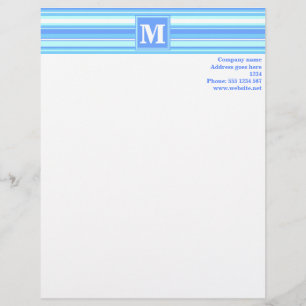 Monogram sky blue stripes letterhead