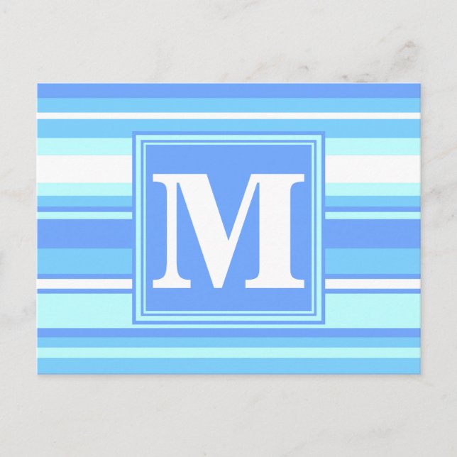 Monogram sky blue stripes postcard (Front)