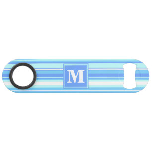 Monogram sky blue stripes speed bottle opener