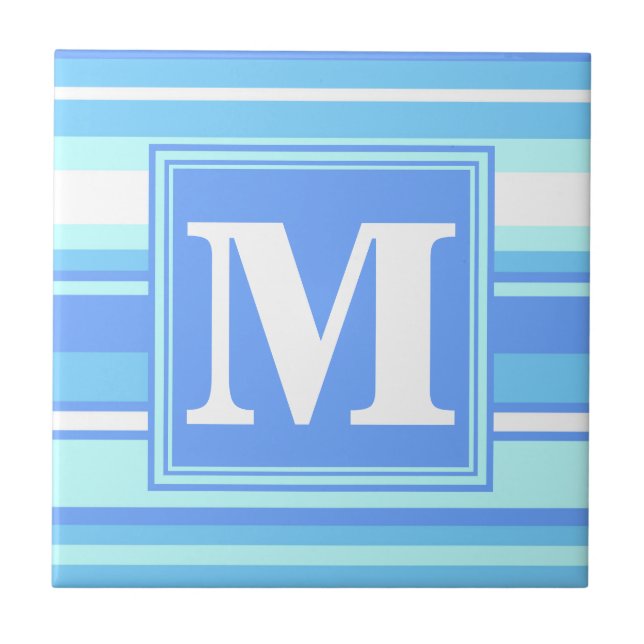Monogram sky blue stripes tile (Front)