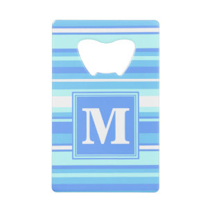 Monogram sky blue stripes wallet bottle opener