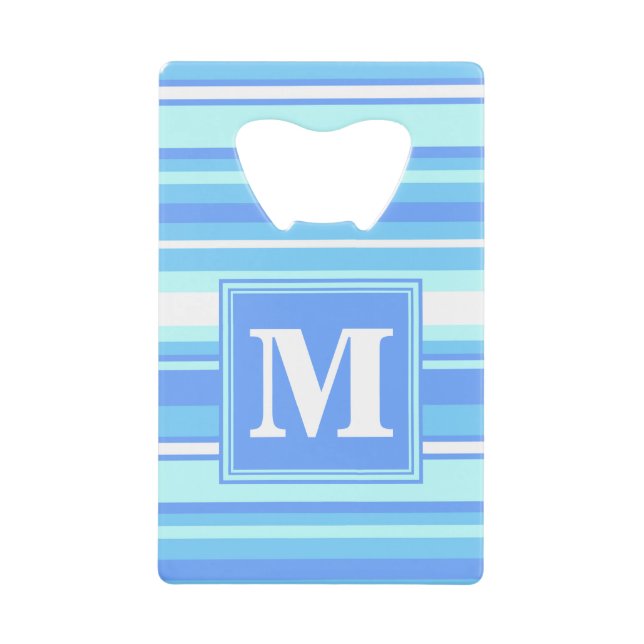 Monogram sky blue stripes wallet bottle opener (Front)