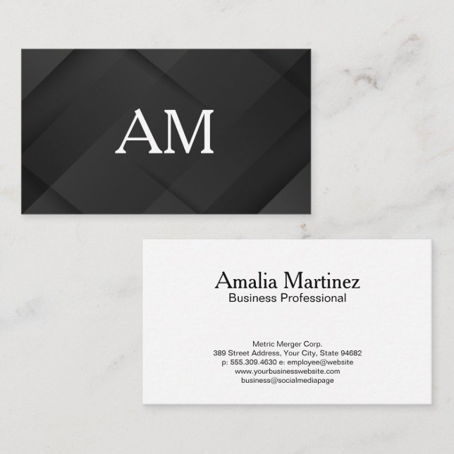 Monogram | Sleek Black Gray Gradient  Business Card (Front/Back)