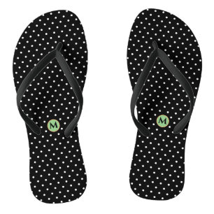 Monogram Small Polka Dot Black White Flip Flops