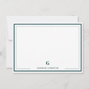 Monogram Smoke Green Border Stationery Card