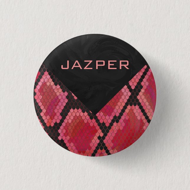Monogram Snake Black and Red Print 1 Inch Round Button (Front)