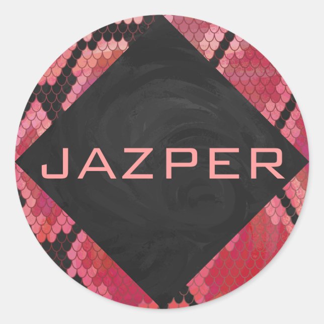 Monogram Snake Black and Red Print Classic Round Sticker (Front)