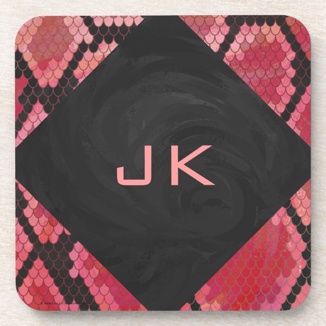 Monogram Snake Black and Red Print Coaster (Front)