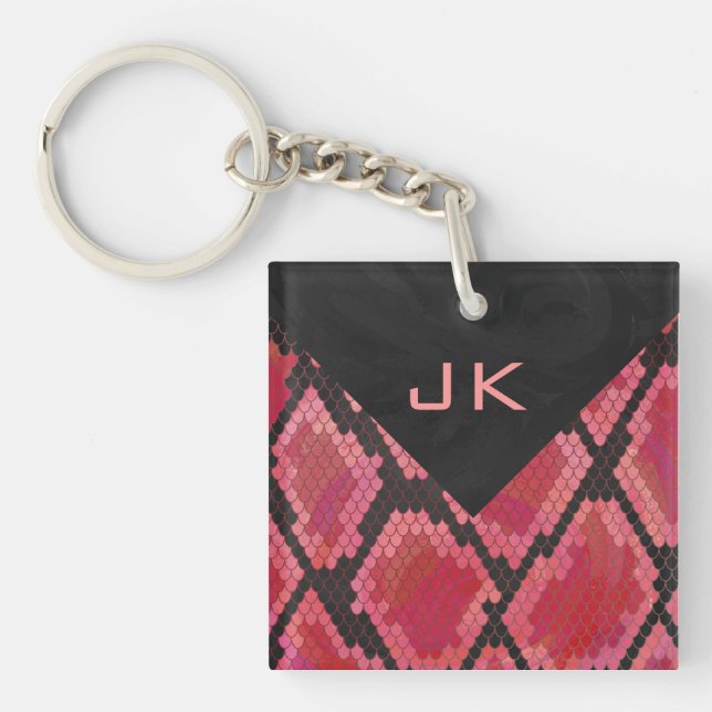 Monogram Snake Black and Red Print Keychain (Front)