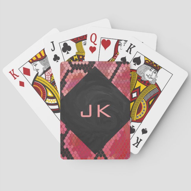 Monogram Snake Black and Red Print Playing Cards (Back)