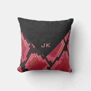 Monogram Snake Black and Red Print Throw Pillow
