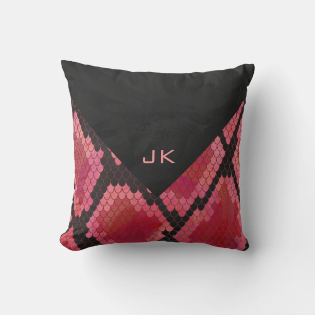 Monogram Snake Black and Red Print Throw Pillow (Front)
