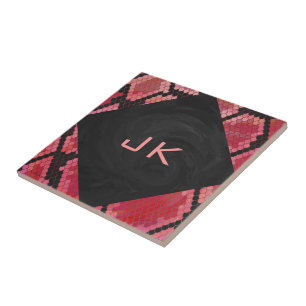 Monogram Snake Black and Red Print Tile