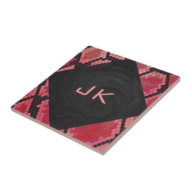 Monogram Snake Black and Red Print Tile (Side)