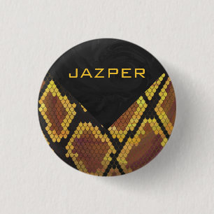 Monogram Snake Brown and Gold Print 1 Inch Round Button