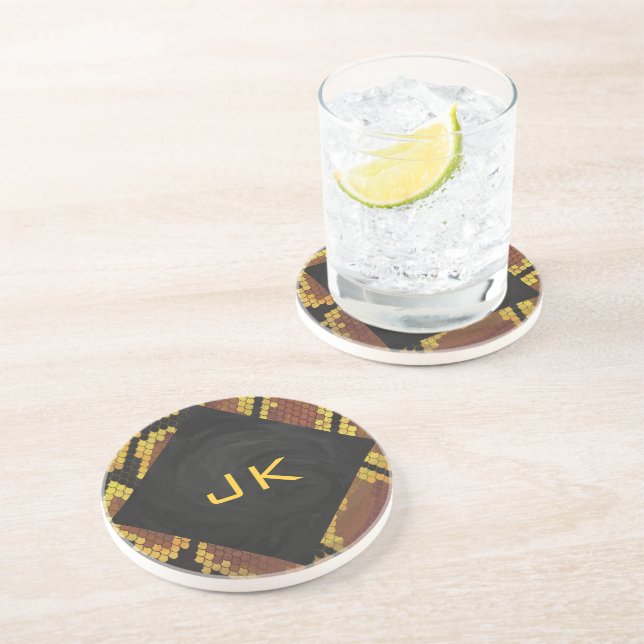 Monogram Snake Brown and Gold Print Coaster (Side)