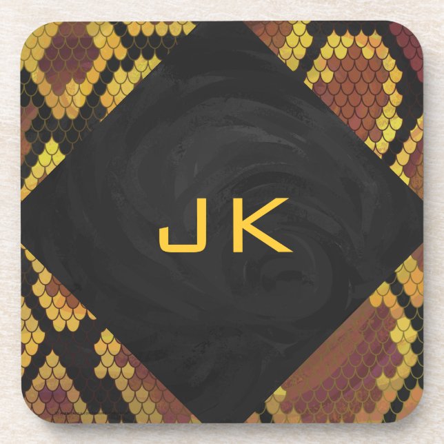 Monogram Snake Brown and Gold Print Coaster (Front)