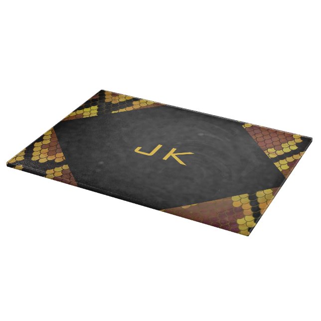 Monogram Snake Brown and Gold Print Cutting Board (Corner)