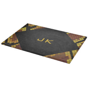 Monogram Snake Brown and Gold Print Cutting Board