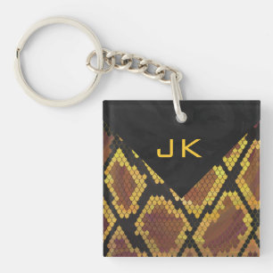 Monogram Snake Brown and Gold Print Keychain