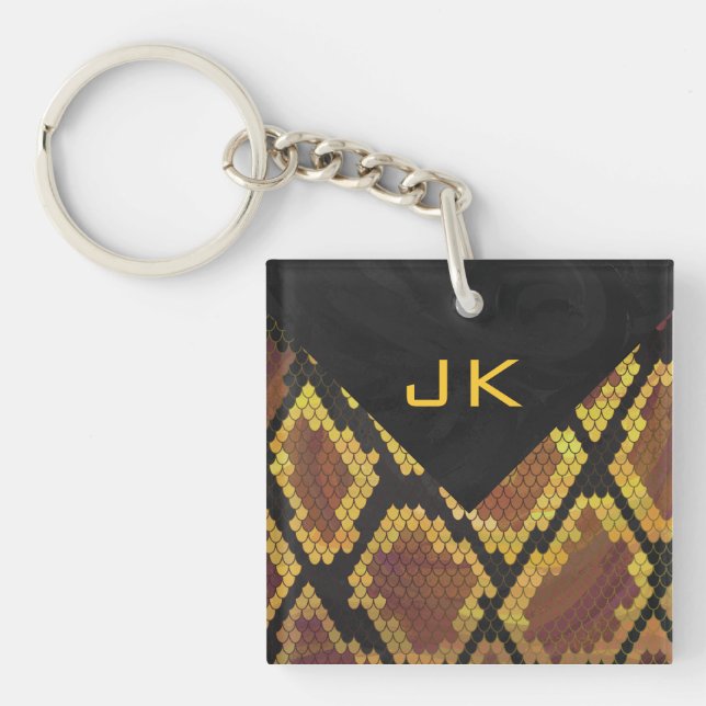 Monogram Snake Brown and Gold Print Keychain (Front)