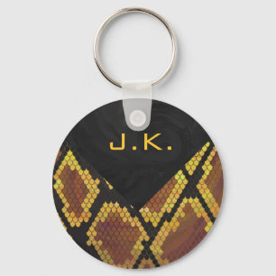 Monogram Snake Brown and Gold Print Keychain