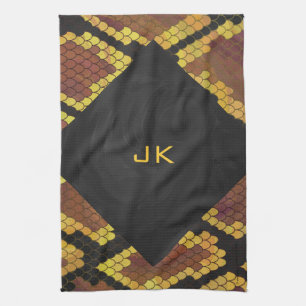 Monogram Snake Brown and Gold Print Kitchen Towel