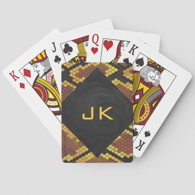 Monogram Snake Brown and Gold Print Playing Cards (Back)