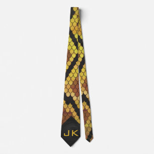 Monogram Snake Brown and Gold Print Tie