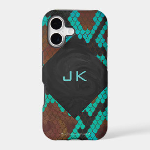 Monogram Snake Brown and Teal Print