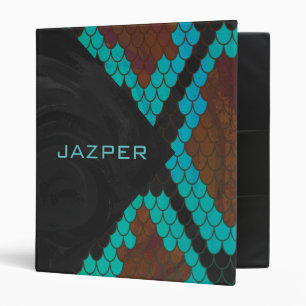 Monogram Snake Brown and Teal Print Binder