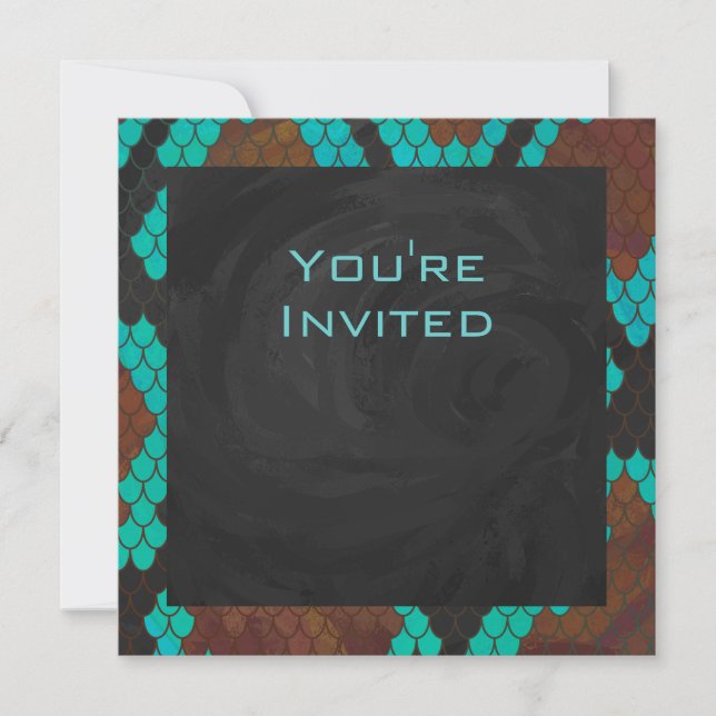 Monogram Snake Brown and Teal Print Invitation (Front)