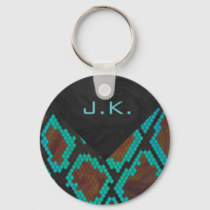 Monogram Snake Brown and Teal Print Keychain