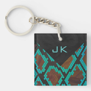Monogram Snake Brown and Teal Print Keychain