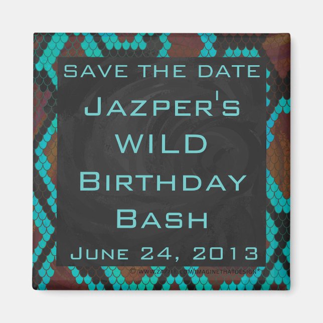 Monogram Snake Brown and Teal Print Magnet (Front)