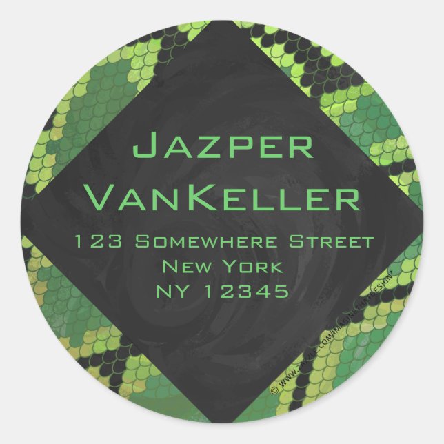 Monogram Snake Green and Black Classic Round Sticker (Front)