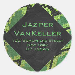 Monogram Snake Green and Black Classic Round Sticker
