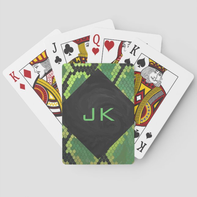 Monogram Snake Green and Black Playing Cards (Back)