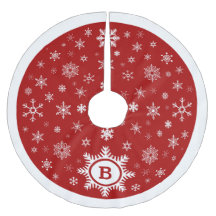 Monogram Snowflake Christmas Tree Skirt red /white