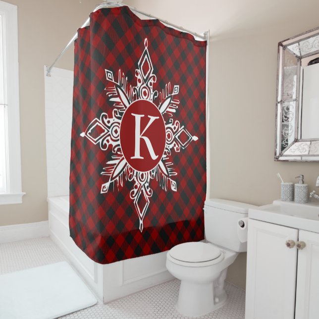 Monogram snowflake on plaid (In Situ)