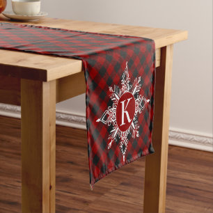 Monogram snowflake on plaid short table runner