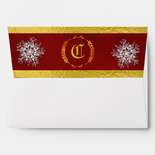 Monogram & Snowflake - Red/Gold Envelope (Back (Top Flap))