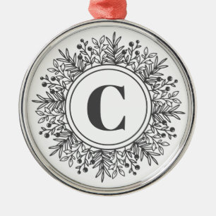 Monogram Snowflake Wreath Christmas Metal Ornament