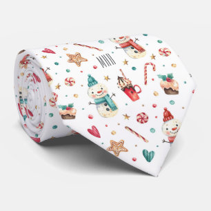 Monogram, Snowman Sweets Pattern Holiday Tie