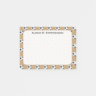 Monogram Soccer Futbol Balls on Camel Brown Post-it Notes