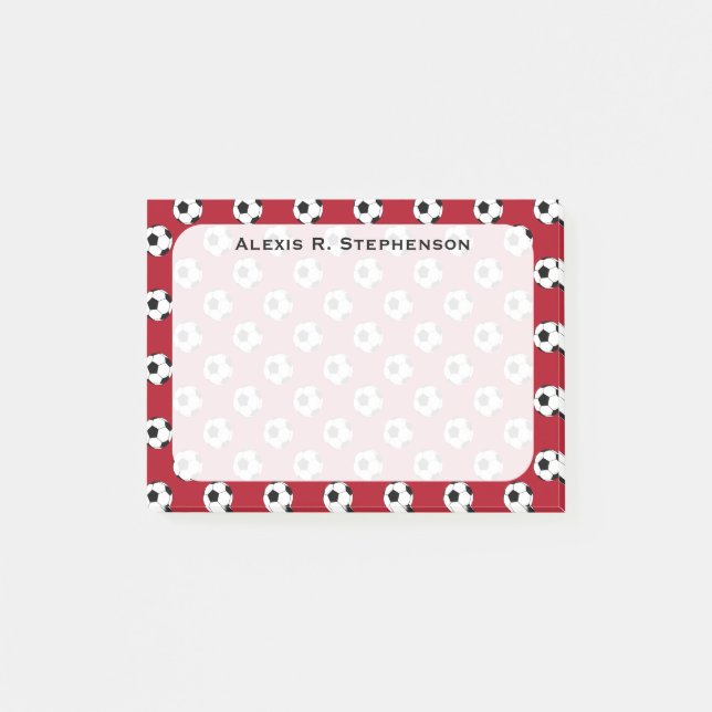 Monogram Soccer Futbol Balls on Dark Red Post-it Notes (Front)