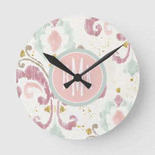 Monogram   Soft Deco Pattern Round Clock