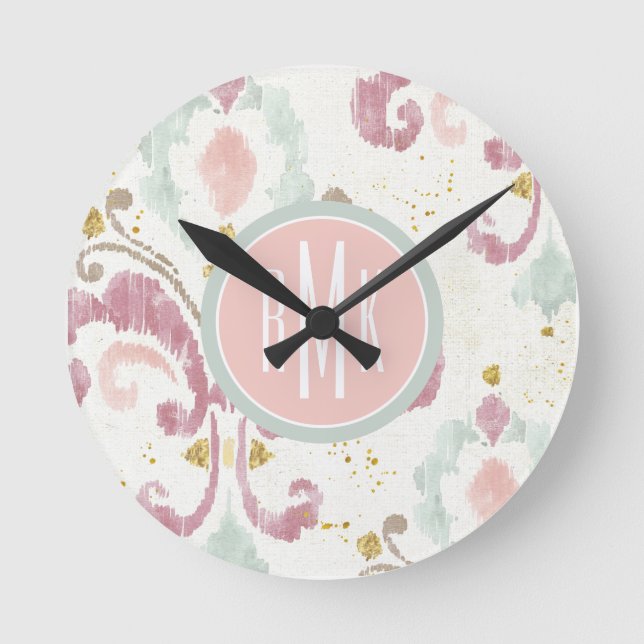 Monogram | Soft Deco Pattern Round Clock (Front)
