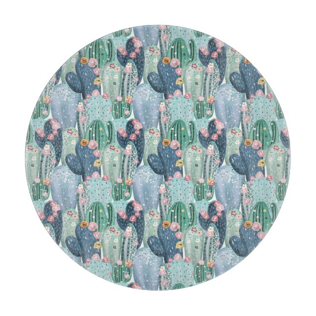 Monogram | Soft Patel Cactus Pattern Cutting Board (Front)