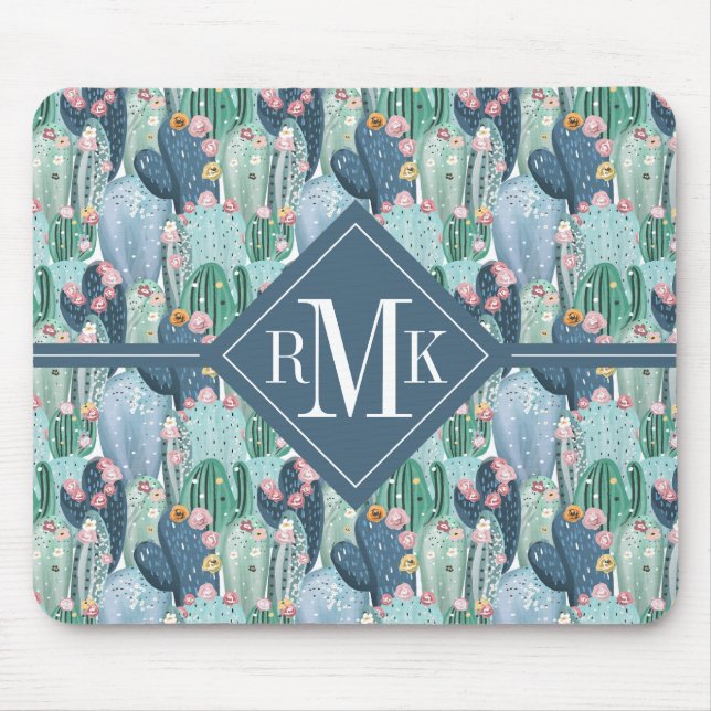 Monogram | Soft Patel Cactus Pattern Mouse Pad (Front)